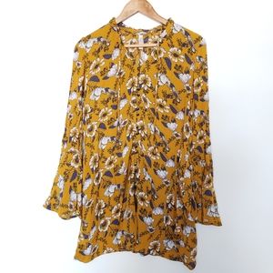 Yellow Bell Sleeve Button Down Dress